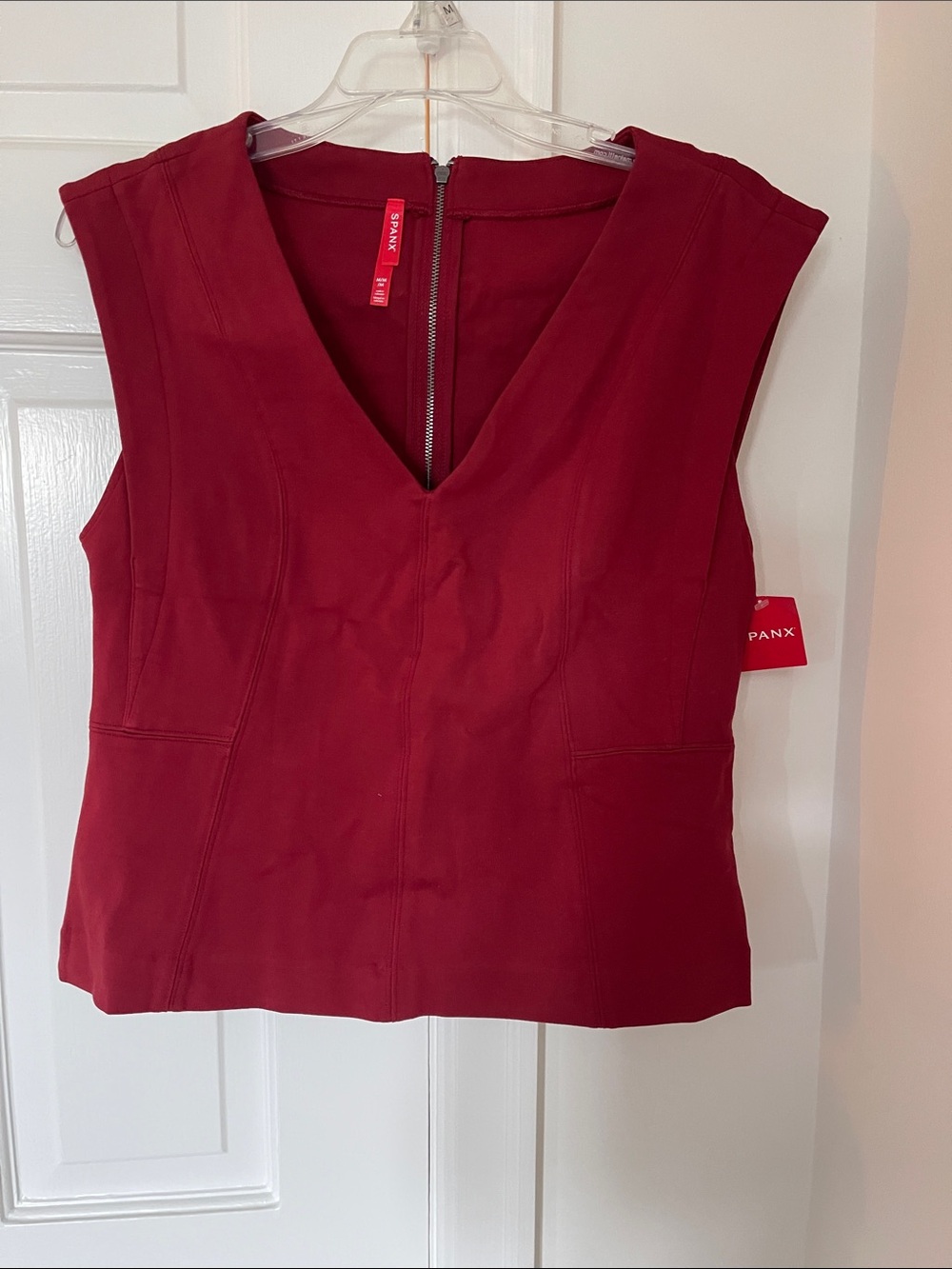 SPANX Sleeveless V-Neck Structured Tunic Top in Burgundy